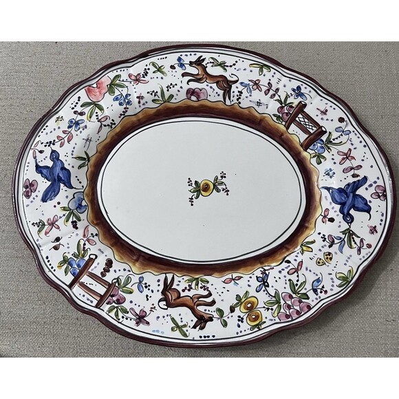 Vtg Holu Ceramic Pottery Portugal Large Tureen Underplate & Ladle Hand Painted - Picture 3 of 16